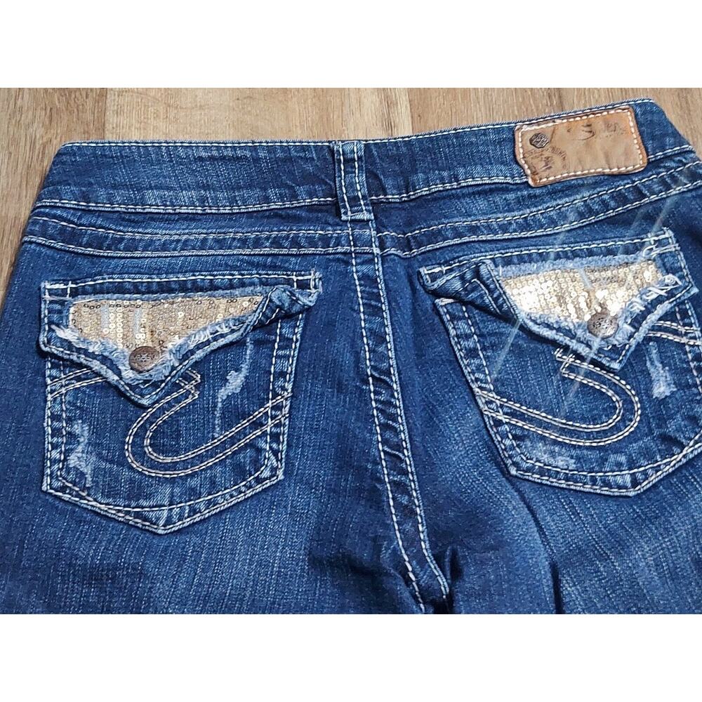 Women's SILVER Distressed - Size 28 / 29x32 - Suki Surplus - Indigo Denim - NWOT - Picture 10 of 12